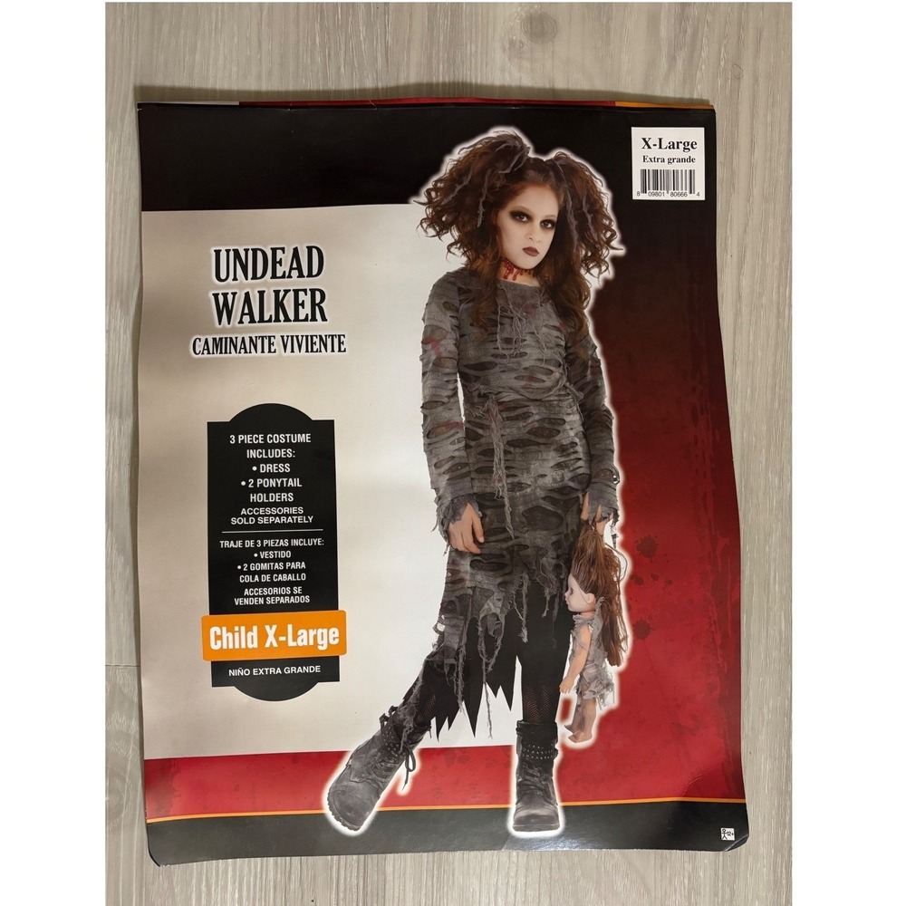 Undead Walker Costume Girls X Large 14-16 Zombie Dress Halloween Outfit - Picture 11 of 11